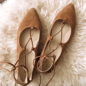 NWT ECCO Shape Pointy Ballerina Ankle Tie Flats Camel Size 5.5